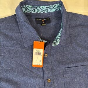 Margaritaville Blue Button Down Shirt with Patterned Collar